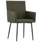Scaune de bucătărie cu cotiere, 2 buc, maro, textil