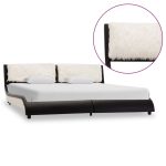 Cadru de pat cu LED, negru și alb, 180×200 cm, piele ecologică