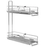 Coș sârmă bucătărie retractabil 2 rafturi argintiu 47x15x54,5cm