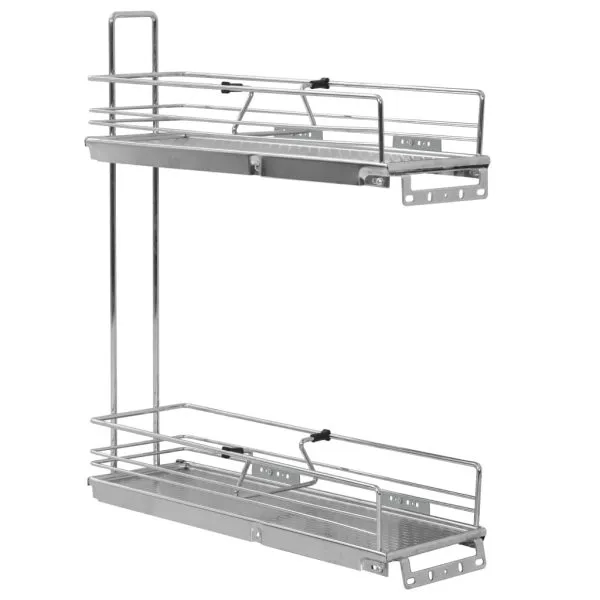 Coș sârmă bucătărie retractabil 2 rafturi argintiu 47x15x54,5cm