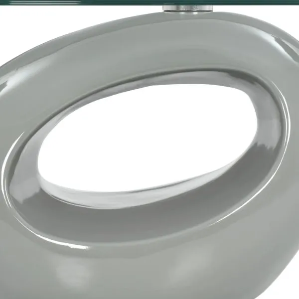 Măsuță de cafea cu blat de sticlă oval, gri lucios
