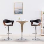 Scaune de bar, 2 buc., gri, lemn curbat și material textil