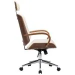 Scaun de birou rotativ, crem, piele ecologică și lemn curbat