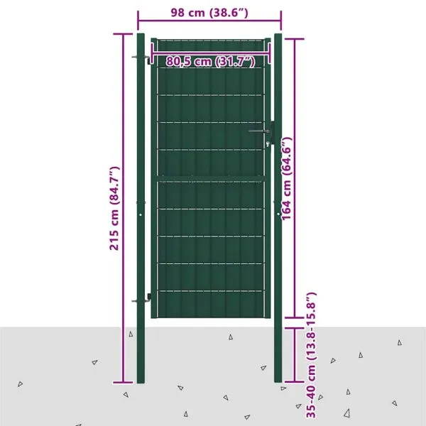 Poartă de gard, verde, 100×164 cm, PVC și oțel