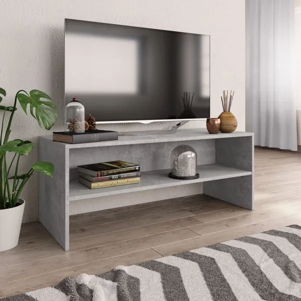 Dulap TV, gri beton, 100x40x40 cm, lemn prelucrat
