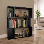 Bibliotecă/Separator cameră, negru, 80x24x96 cm, lemn prelucrat