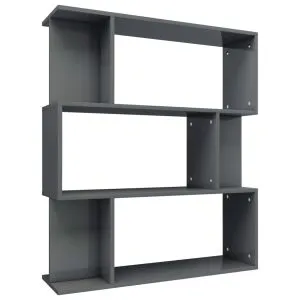 Bibliotecă/Separator cameră, gri extralucios, 80x24x96 cm PAL