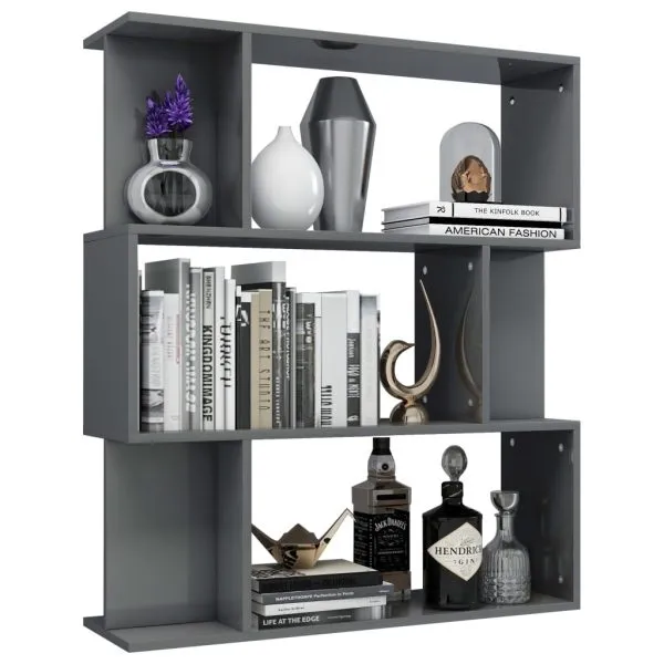 Bibliotecă/Separator cameră, gri extralucios, 80x24x96 cm PAL
