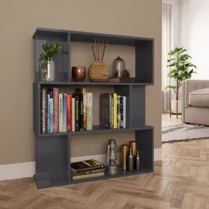 Bibliotecă/Separator cameră, gri extralucios, 80x24x96 cm PAL
