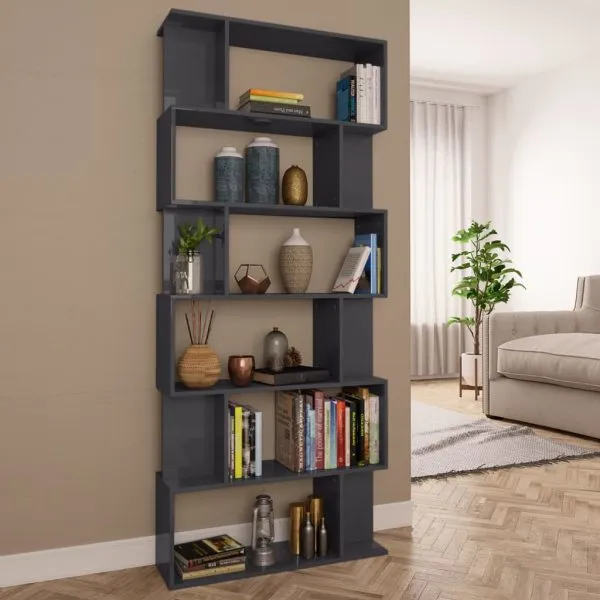 Bibliotecă/Separator cameră, gri extralucios, 80x24x192 cm, PAL