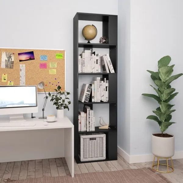Bibliotecă/Separator cameră negru, 45x24x159 cm, lemn prelucrat
