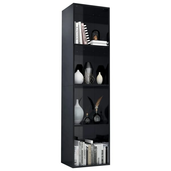 Bibliotecă/Comodă TV, negru extralucios, 36x30x143 cm, PAL