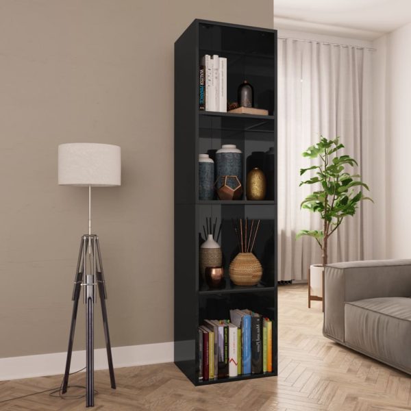 Bibliotecă/Comodă TV, negru extralucios, 36x30x143 cm, PAL
