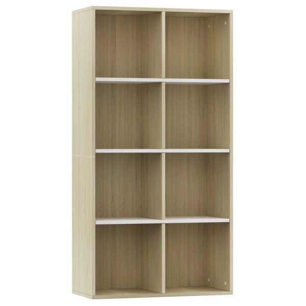 Bibliotecă/Servantă, alb și stejar sonoma, 66x30x130 cm, PAL