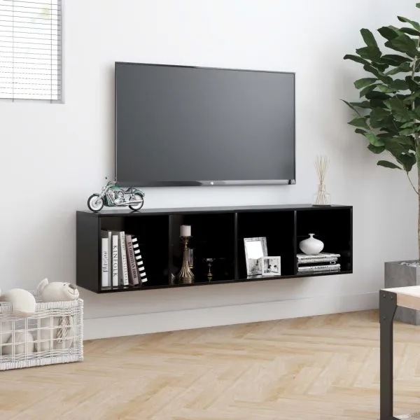 Bibliotecă/Comodă TV, negru, 143x30x36 cm