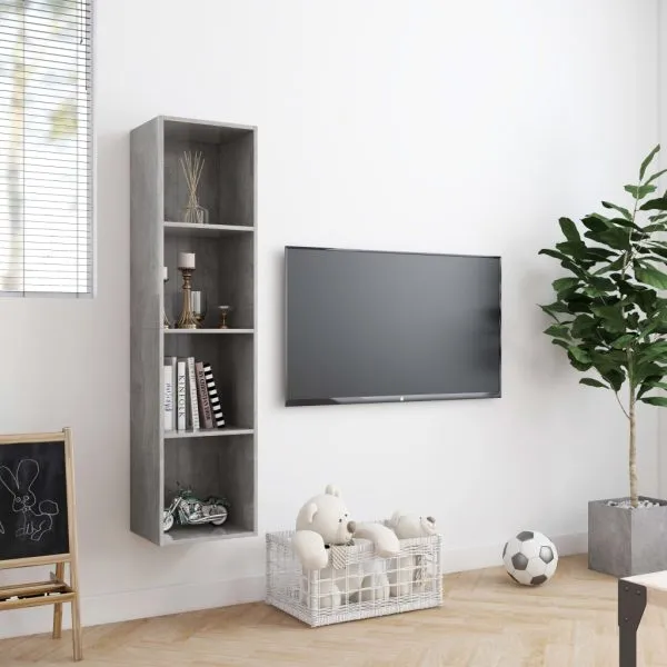 Bibliotecă/Comodă TV, gri beton, 143x30x36 cm