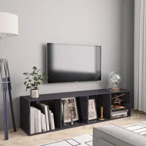 Bibliotecă/Comodă TV, gri extralucios, 143x30x36 cm