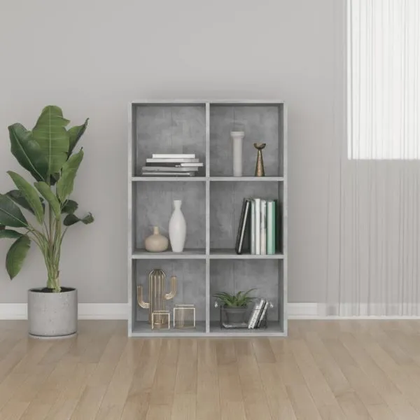 Bibliotecă/Servantă, gri beton, 66x30x98 cm, PAL