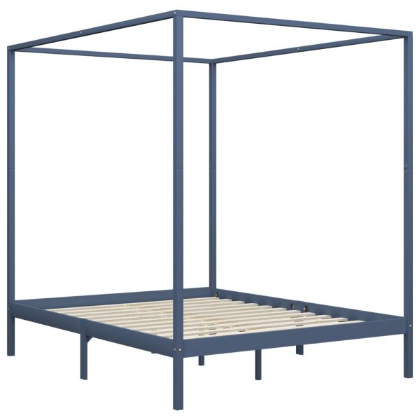 Cadru pat cu baldachin, gri, 180 x 200 cm, lemn masiv de pin