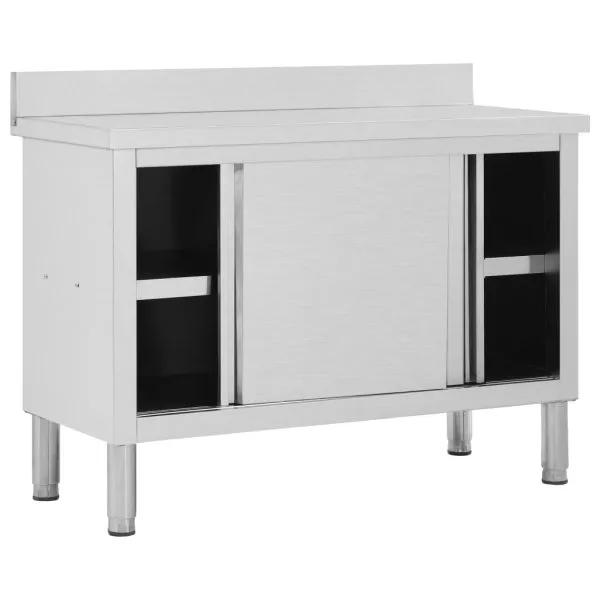 Masă de lucru cu uși glisante 120x50x(95-97) cm oțel inoxidabil