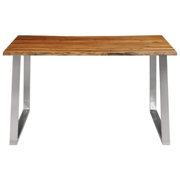 Masă de bucătărie, 140x80x75 cm, lemn acacia & oțel inoxidabil