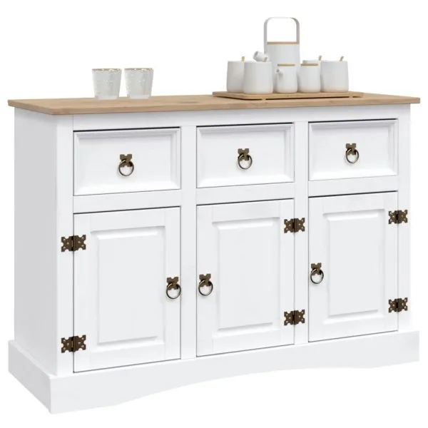 Servantă alb 132x43x78 cm lemn masiv pin mexican gama Corona