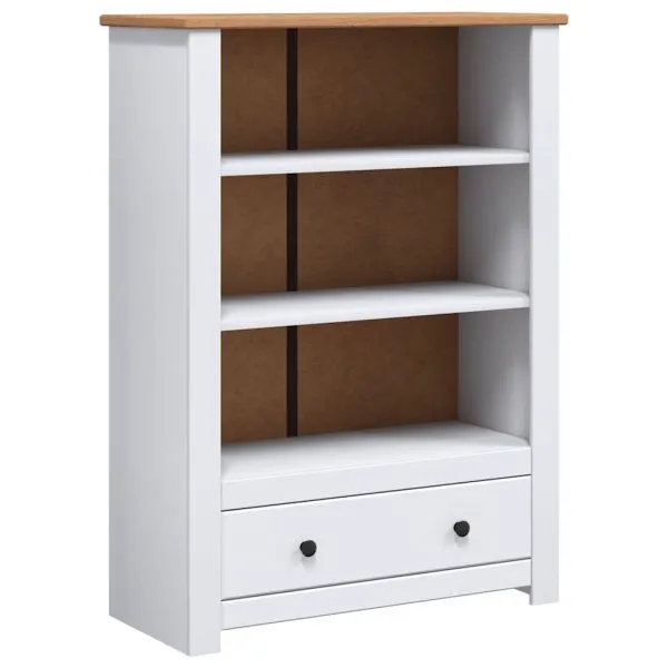 Bibliotecă, alb, 80x35x110 cm, lemn masiv de pin, gama Panama
