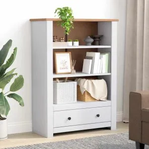 Bibliotecă, alb, 80x35x110 cm, lemn masiv de pin, gama Panama