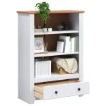 Bibliotecă, alb, 80x35x110 cm, lemn masiv de pin, gama Panama