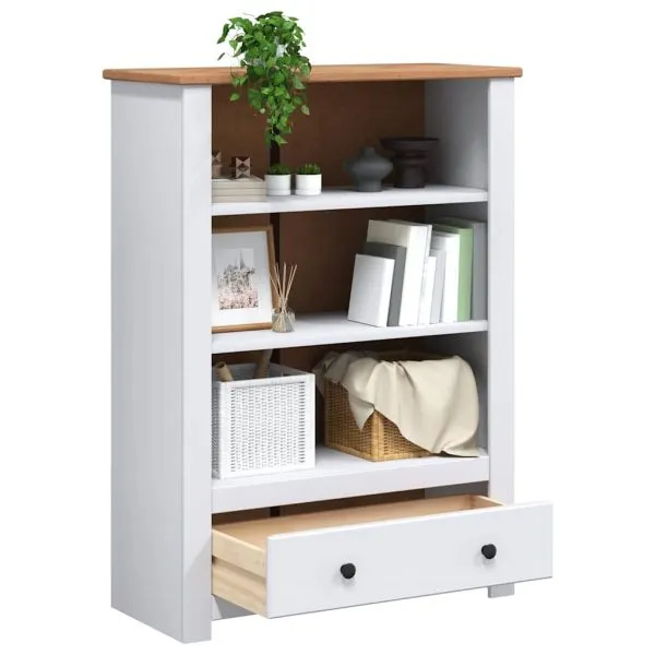Bibliotecă, alb, 80x35x110 cm, lemn masiv de pin, gama Panama