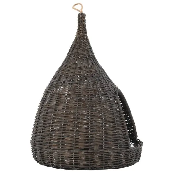 Casă de pisici cu pernă, gri, 40×60 cm, salcie naturală, teepee