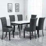 Scaune de bucătărie cu cotiere, 6 buc., gri închis, textil
