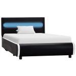 Cadru de pat cu LED, negru, 90 x 200 cm, piele ecologică