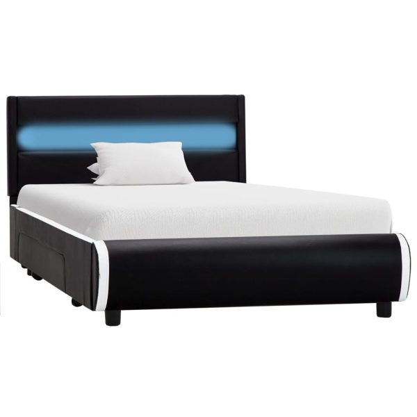 Cadru de pat cu LED, negru, 90 x 200 cm, piele ecologică