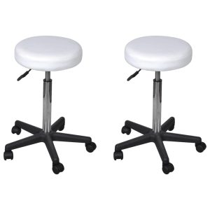 Taburete de birou, 2 buc., alb, 35,5×84 cm, piele ecologică