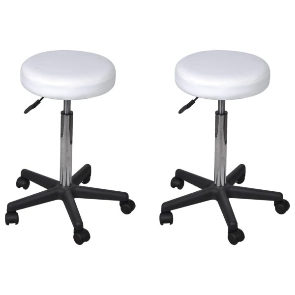 Taburete de birou, 2 buc., alb, 35,5×84 cm, piele ecologică