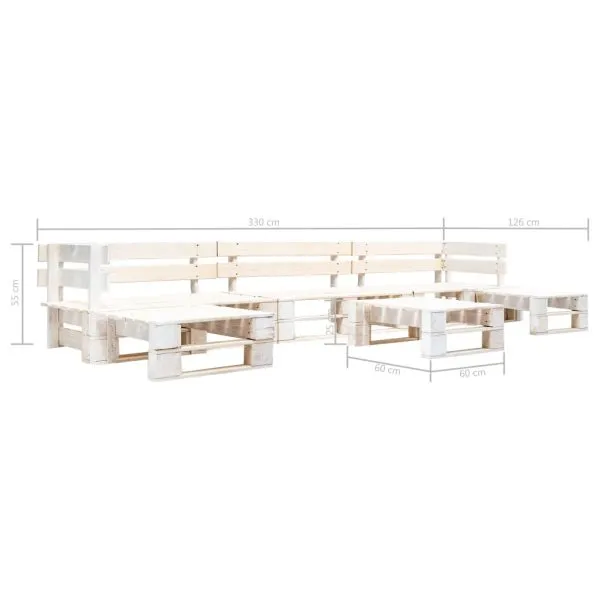 Set mobilier grădină din paleți, 6 piese, alb, lemn
