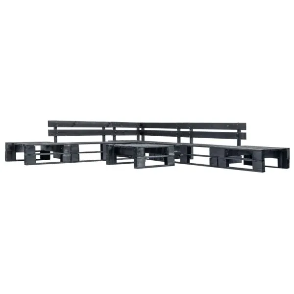 Set mobilier de grădină din paleți, 6 piese, negru, lemn