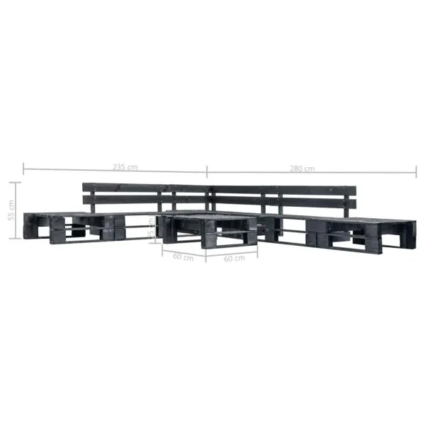 Set mobilier de grădină din paleți, 6 piese, negru, lemn