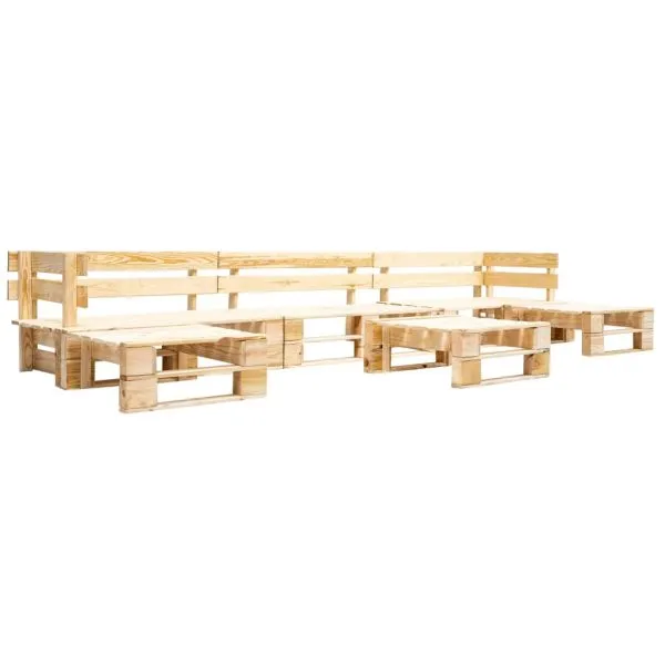 Set mobilier de grădină paleți, natural, 6 piese, lemn