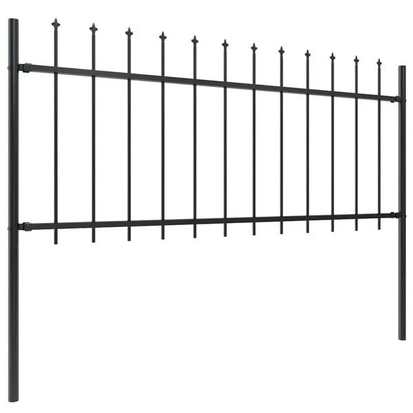 Gard de grădină cu vârf suliță, negru, 5,1 m, oțel