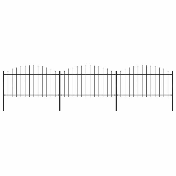 Gard de grădină cu vârf suliță, negru, 5,1 m, oțel