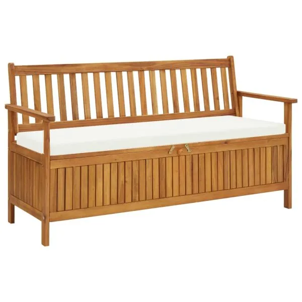 Bancă de depozitare cu pernă, 148 cm, lemn masiv de acacia
