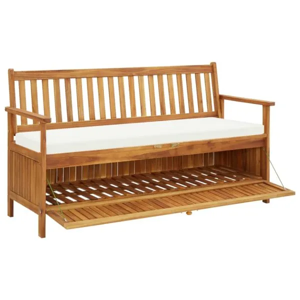 Bancă de depozitare cu pernă, 148 cm, lemn masiv de acacia