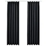 Draperii opace cu cârlige, 2 buc., negru, 140 x 175 cm