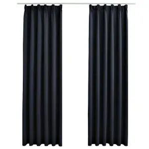 Draperii opace cu cârlige, 2 buc., antracit, 140 x 225 cm