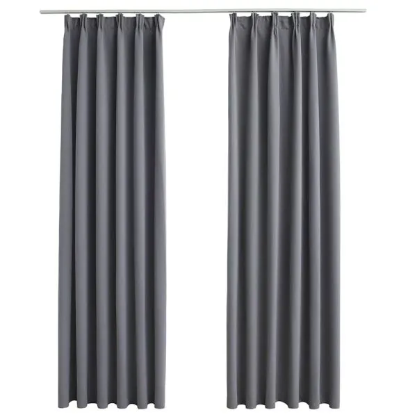 Draperii opace cu cârlige, 2 buc., gri, 140 x 175 cm