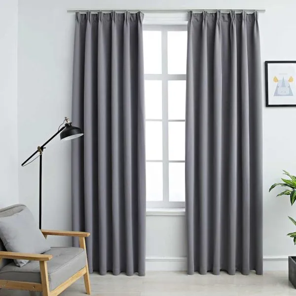 Draperii opace cu cârlige, 2 buc., gri, 140 x 175 cm