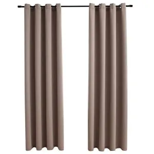 Draperii opace cu inele metalice, 2 buc., gri taupe, 140×225 cm