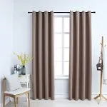 Draperii opace cu inele metalice, 2 buc., gri taupe, 140×225 cm